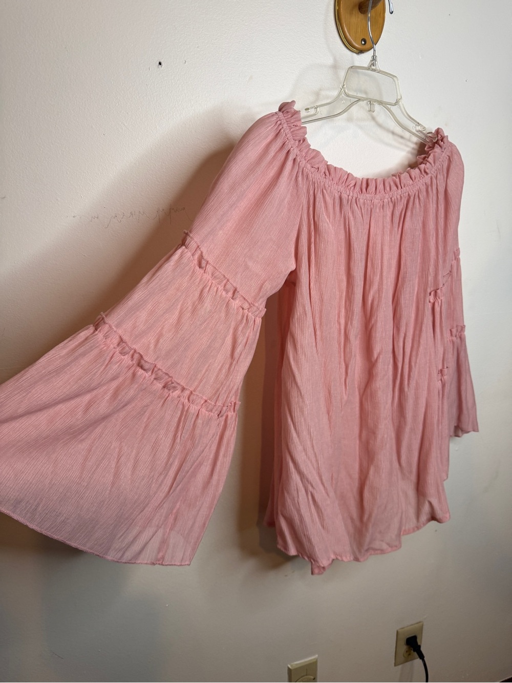 Pink Off-Shoulder Bell Sleeve Tunic